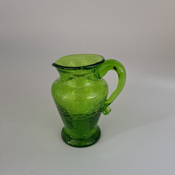 Vintage Pilgrim Crackle Glass Green Pitcher Vase - Picture 3 of 8